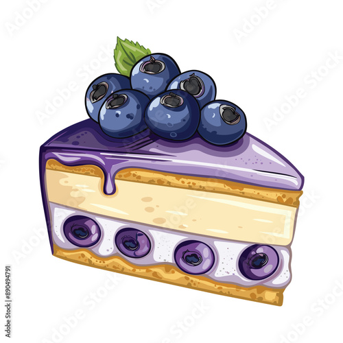 Blueberry Cake Slice, Sweet Dessert with Glaze & Berries