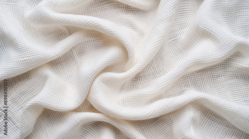 Close-up of a flowing, delicate white fabric with a textured pattern, showcasing soft folds and an elegant draped appearance ideal for backgrounds. Close-up of a flowing, delicate white fabric with a textured pattern, showcasing soft folds and an elegant draped appearance ideal for backgrounds.