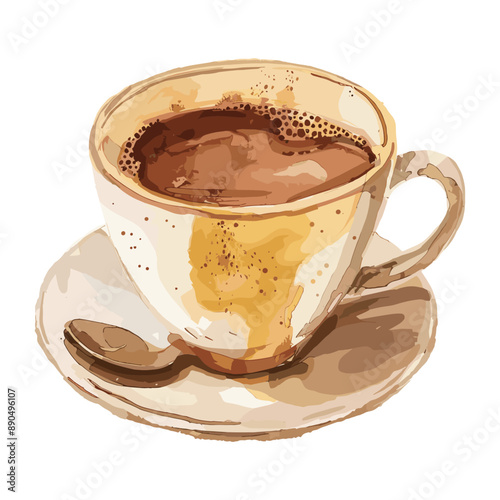 Coffee cup with spoon, hot beverage, cappuccino, latte, coffee break