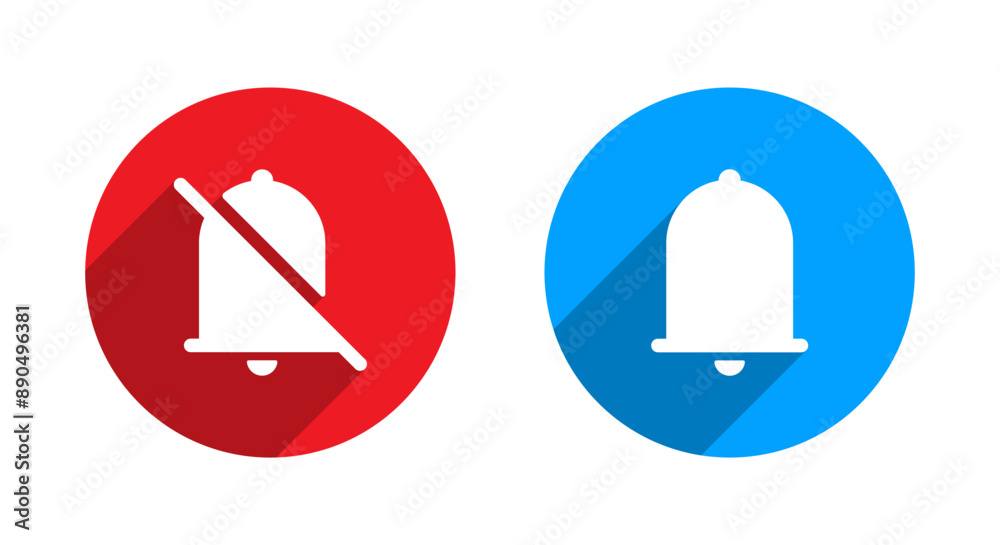Mute and bell icon with long shadow Mute and bell icon with long shadow