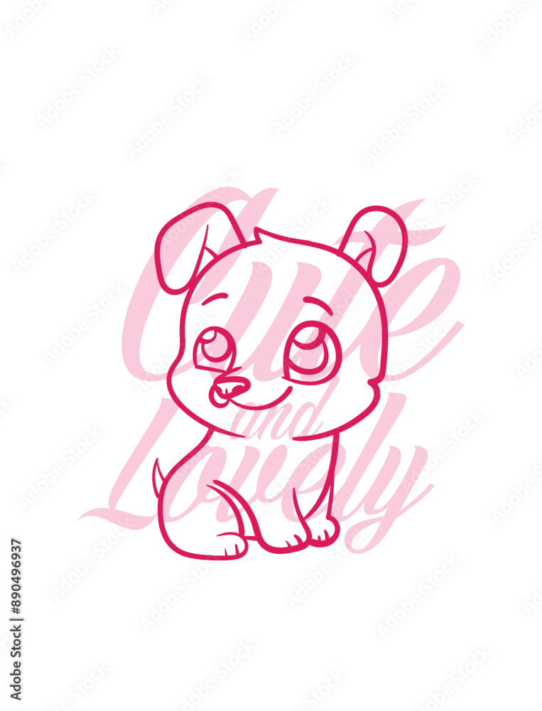 hand drawn dog illustration with text cute and lovely for t-shirt design