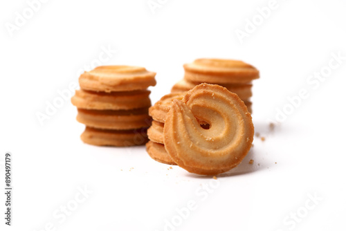 A stack of butter cookies. Isolated on white background. Perfect for commercial usages.