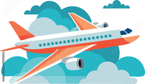 Wallpaper Mural Vector illustration of airplane flying through the sky with clouds. Perfect for travel, aviation, and transportation concepts. Torontodigital.ca