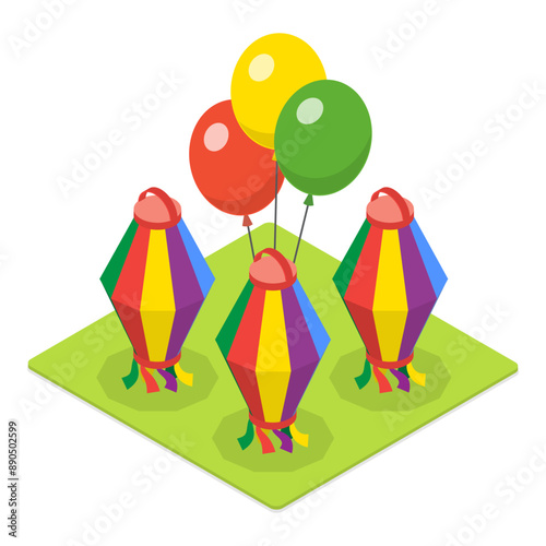 3D Isometric Flat Vector Illustration of Festa Junina, Traditional Brazilian Festival. Item 2