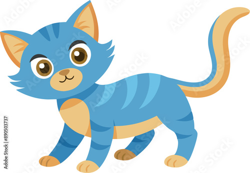 Adorable cartoon blue cat with big eyes and a playful expression, perfect for children's illustrations and animal-themed designs.