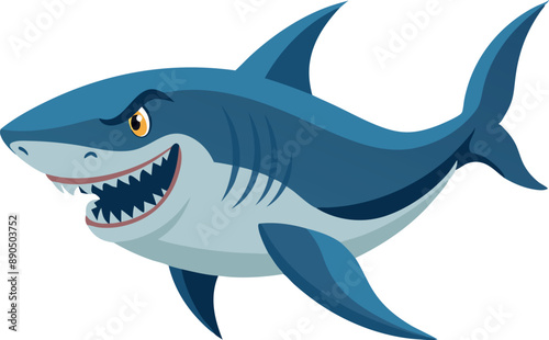 An animated illustration of a cartoon shark with a fierce expression, showcasing vibrant colors and dynamic pose.
