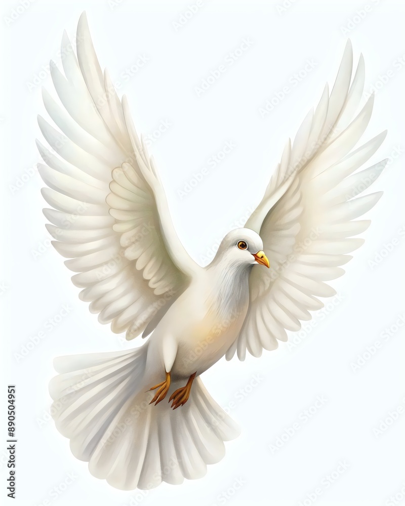 Obraz premium Beautiful White Dove Spreading Wings Flying Gracefully Skyward Peace
