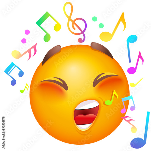 Singing emoji on a white background. Emoji for party, celebration, invitation, card, print, graphic design elements. Cute emoticons
