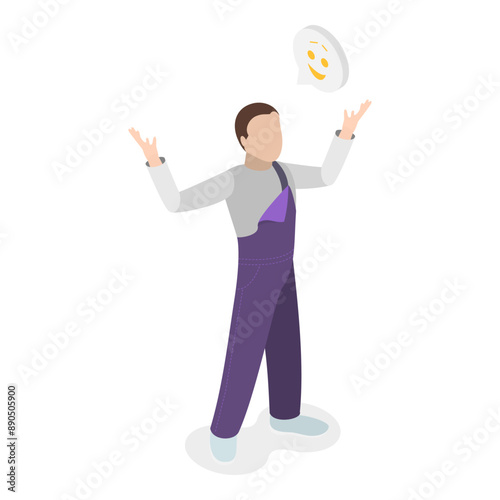 3D Isometric Flat Vector Illustration of Human Emotions and Body Language, Joy, Confusion, Doubt. Item 2