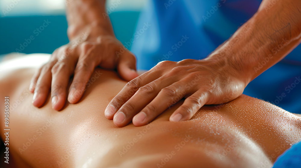Close-up of hands performing a relaxing back massage in a spa, promoting wellness and stress relief. Close-up of hands performing a relaxing back massage in a spa, promoting wellness and stress relief.