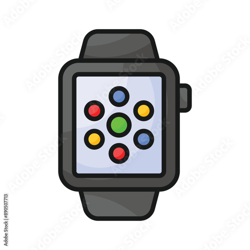 A wristwatch with digital features, smartwatch icon, wearable technology for health tracking, notifications and app