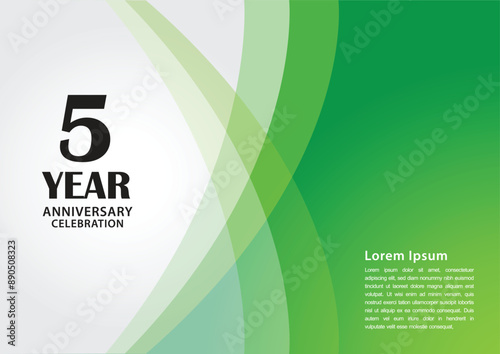 5 year anniversary celebration logotype on green background for poster, banner, leaflet, flyer, brochure, web, invitations or greeting card, 5 number design, 5th Birthday invitation, anniversary logo