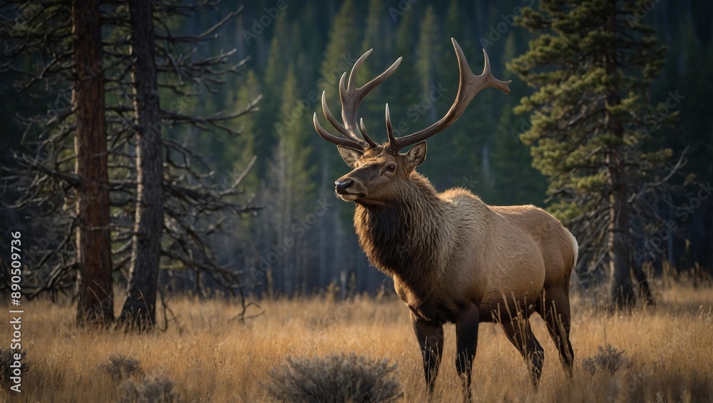 Well-Horned Elk on a Plain Well-Horned Elk on a Plain