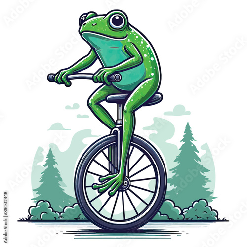 A frog that goes on a unicycle Adobe Illustrator Artwork