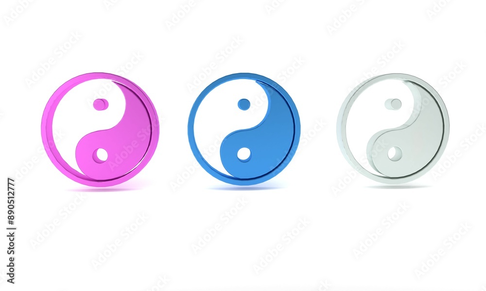 Colorful Yin Yang symbol of harmony and balance icon isolated on white background. Minimalism concept. 3D render illustration Colorful Yin Yang symbol of harmony and balance icon isolated on white background. Minimalism concept. 3D render illustration