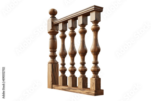 Wooden stair baluster isolated on transparent background