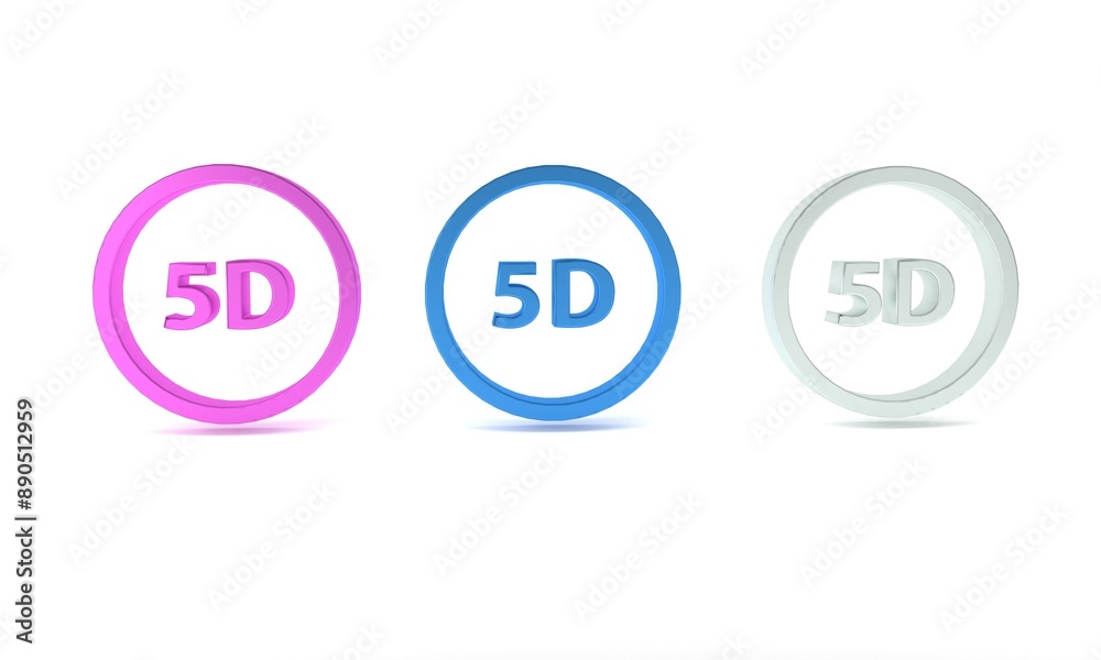 Colorful 5d virtual reality icon isolated on white background. Large three-dimensional logo. Minimalism concept. 3D render illustration Colorful 5d virtual reality icon isolated on white background. Large three-dimensional logo. Minimalism concept. 3D render illustration