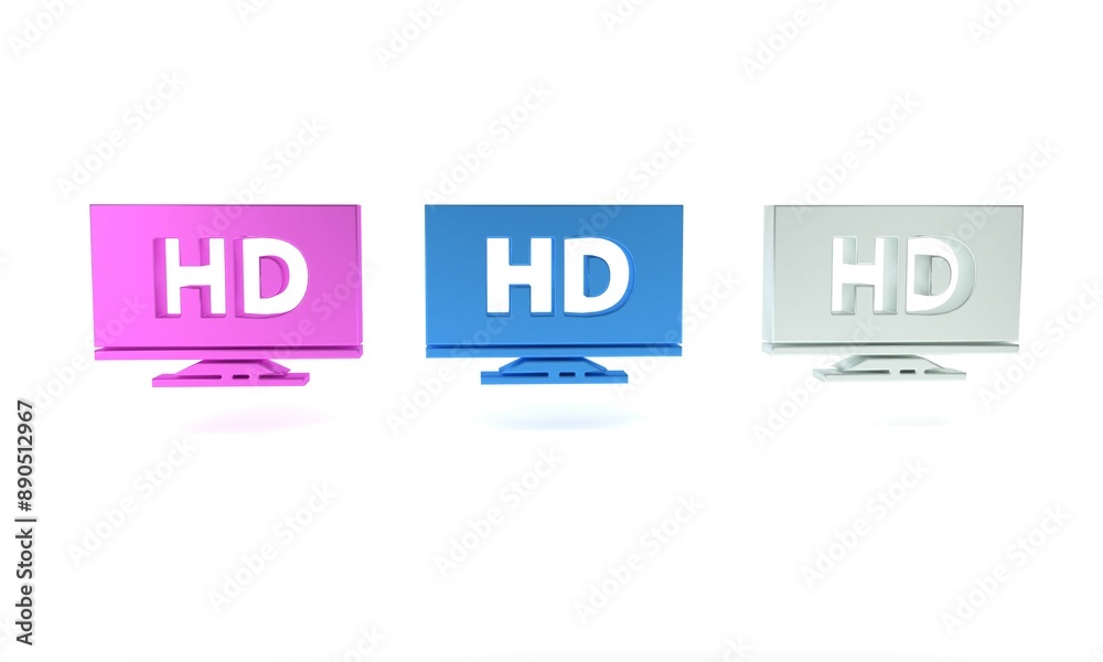 Colorful Smart display with HD video technology icon isolated on white background. Minimalism concept. 3D render illustration Colorful Smart display with HD video technology icon isolated on white background. Minimalism concept. 3D render illustration