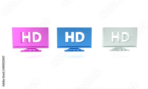 Colorful Smart display with HD video technology icon isolated on white background. Minimalism concept. 3D render illustration