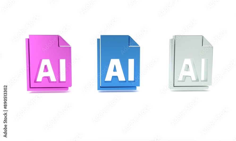Colorful AI file document. Download ai button icon isolated on white background. AI file symbol. Minimalism concept. 3D render illustration Colorful AI file document. Download ai button icon isolated on white background. AI file symbol. Minimalism concept. 3D render illustration
