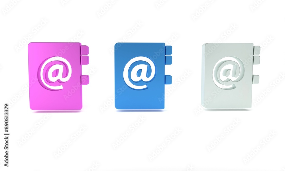 Colorful Address book icon isolated on white background. Notebook, address, contact, directory, phone, telephone book icon. Minimalism concept. 3D render illustration Colorful Address book icon isolated on white background. Notebook, address, contact, directory, phone, telephone book icon. Minimalism concept. 3D render illustration