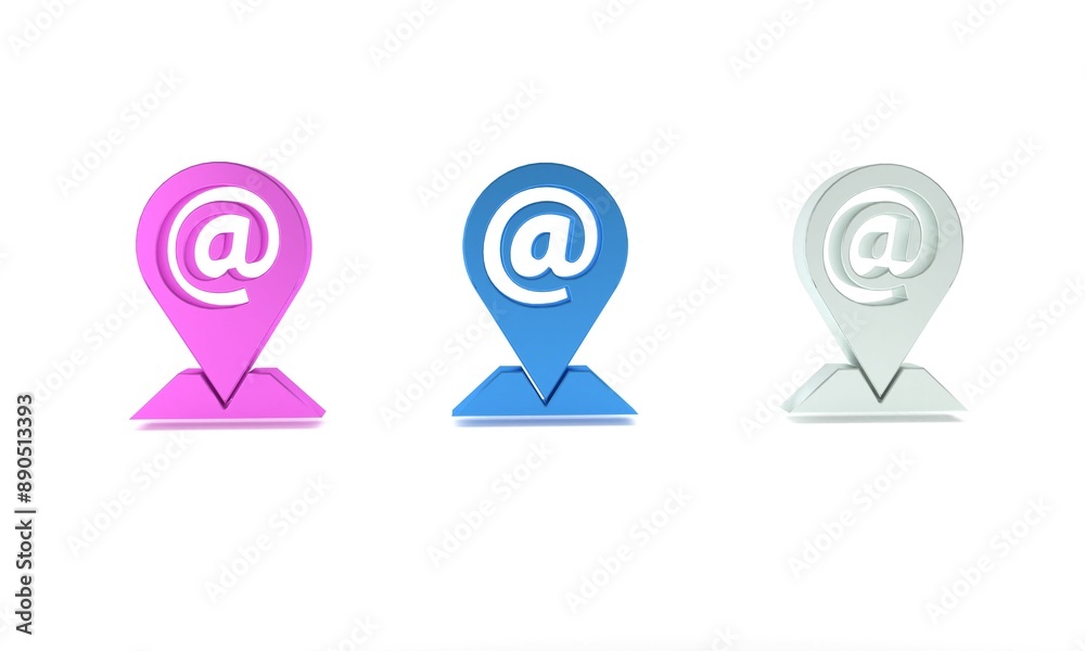 Colorful Location and mail and e-mail icon isolated on white background. Envelope symbol e-mail. Email message sign. Minimalism concept. 3D render illustration Colorful Location and mail and e-mail icon isolated on white background. Envelope symbol e-mail. Email message sign. Minimalism concept. 3D render illustration