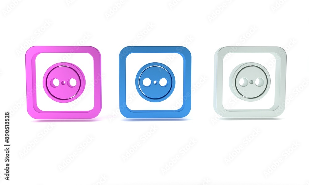Colorful Electrical outlet icon isolated on white background. Power socket. Rosette symbol. Minimalism concept. 3D render illustration Colorful Electrical outlet icon isolated on white background. Power socket. Rosette symbol. Minimalism concept. 3D render illustration