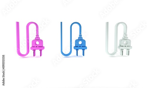 Colorful Electric plug icon isolated on white background. Concept of connection and disconnection of the electricity. Minimalism concept. 3D render illustration