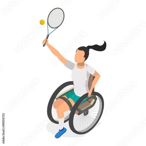 3D Isometric Flat Vector Set of Paralympians, Sportsmen with Disabilities. Item 11
