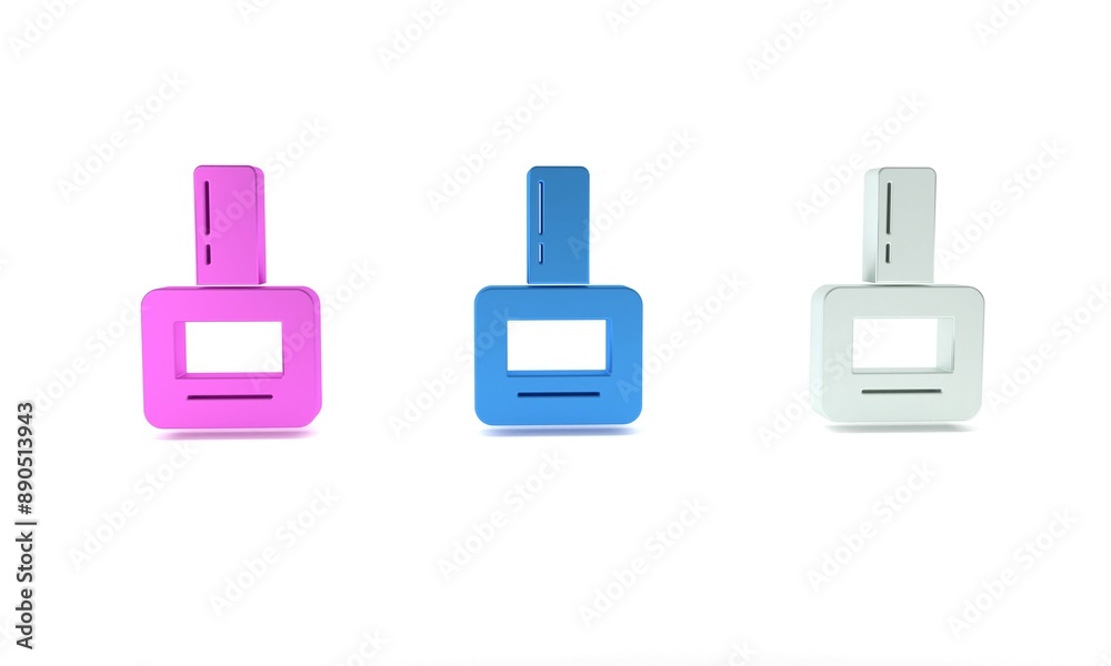 Colorful Nail polish bottle icon isolated on white background. Minimalism concept. 3D render illustration Colorful Nail polish bottle icon isolated on white background. Minimalism concept. 3D render illustration
