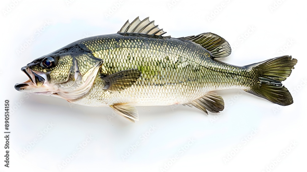 Vibrant and Detailed Freshly Caught Bass on Pristine White Background Vibrant and Detailed Freshly Caught Bass on Pristine White Background