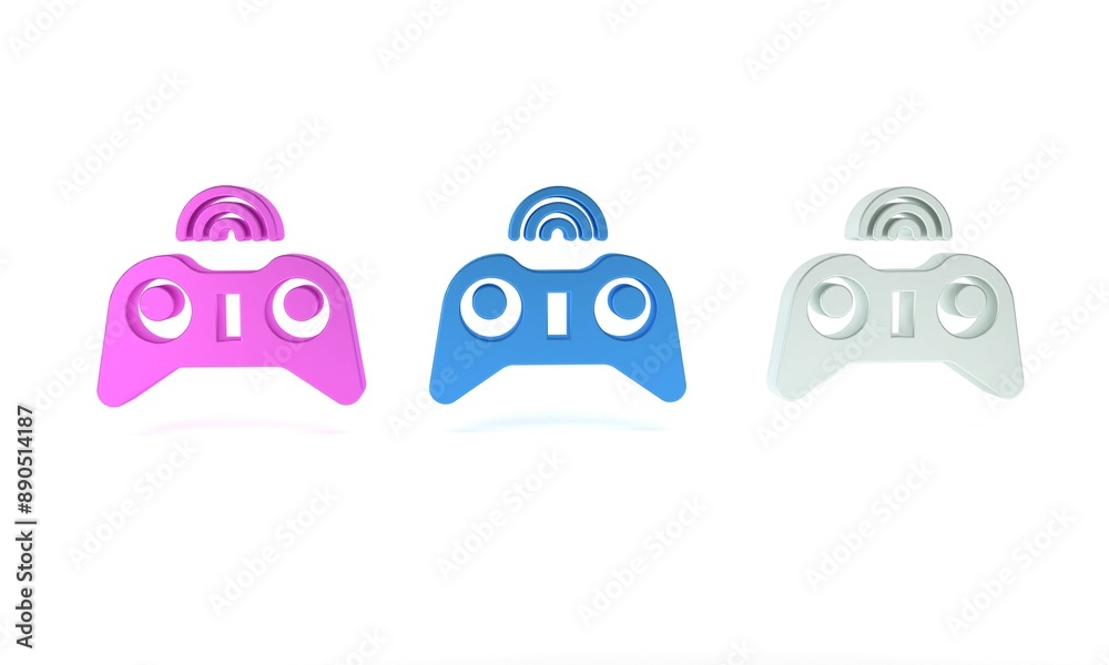 Colorful Wireless gamepad icon isolated on white background. Game controller. Minimalism concept. 3D render illustration Colorful Wireless gamepad icon isolated on white background. Game controller. Minimalism concept. 3D render illustration