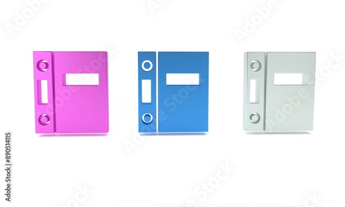 Colorful Office folders with papers and documents icon isolated on white background. Office binders. Archives folder sign. Minimalism concept. 3D render illustration