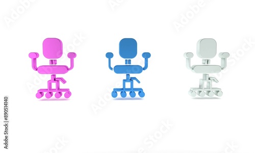 Colorful Office chair icon isolated on white background. Minimalism concept. 3D render illustration