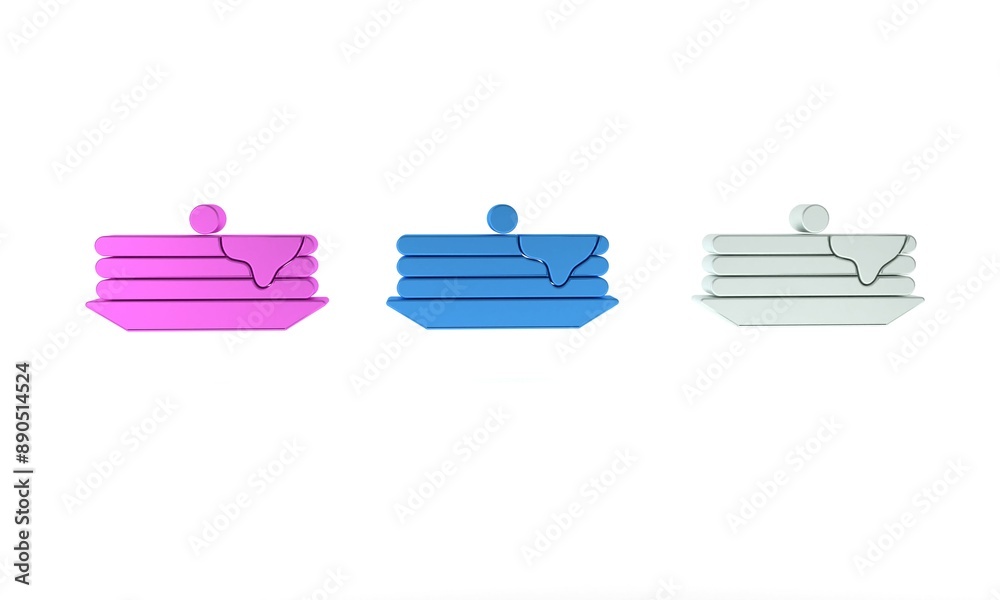 Colorful Stack of pancakes icon isolated on white background. Baking with syrup and cherry. Breakfast concept. Minimalism concept. 3D render illustration Colorful Stack of pancakes icon isolated on white background. Baking with syrup and cherry. Breakfast concept. Minimalism concept. 3D render illustration
