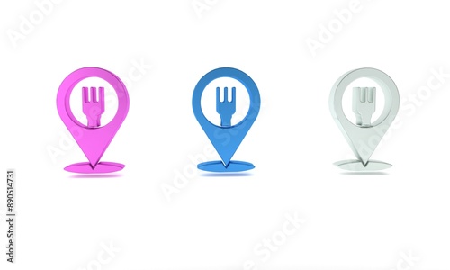 Colorful Cafe and restaurant location icon isolated on white background. Fork and spoon eatery sign inside pinpoint. Minimalism concept. 3D render illustration. Free Download Colorful Cafe and restaurant location icon isolated on white background. Fork and spoon eatery sign inside pinpoint. Minimalism concept. 3D render illustration. - GFXLoad