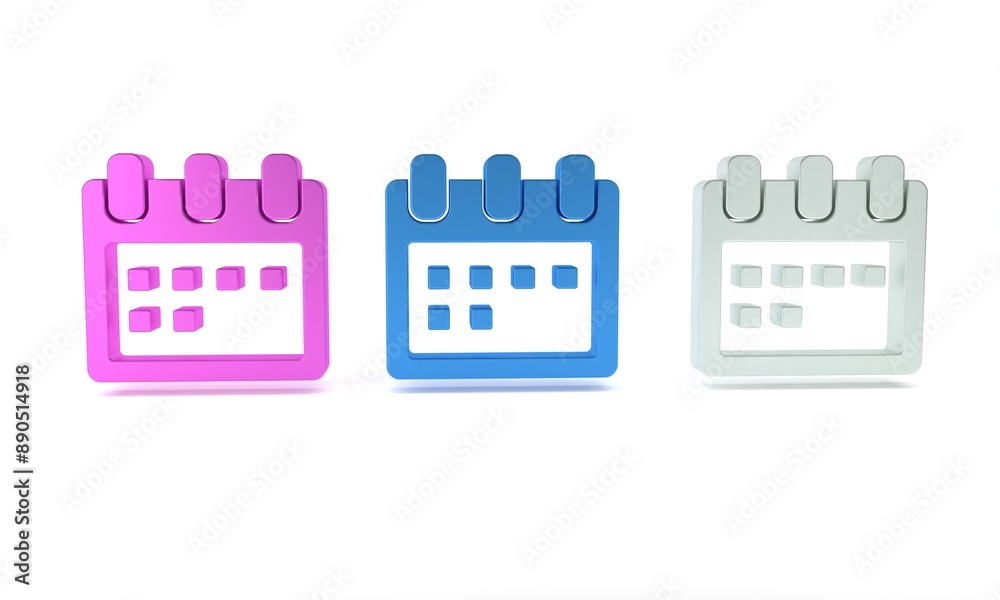 Naklejka premium Colorful Calendar icon isolated on white background. Event reminder symbol. Minimalism concept. 3D render illustration