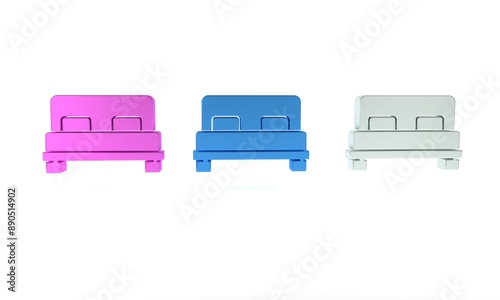 Colorful Big bed for two or one person icon isolated on white background. Minimalism concept. 3D render illustration