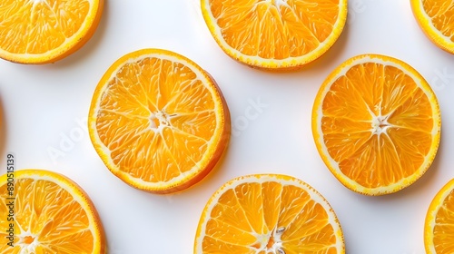 Bright and Vibrant Orange Slices Neatly Arranged on a Clean White Background