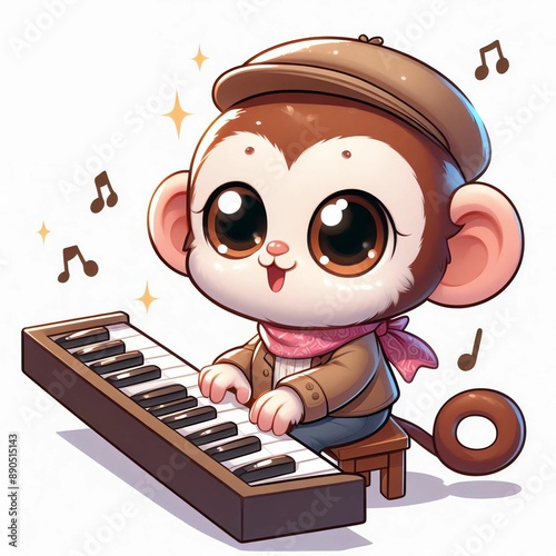 Funny monkey with piano