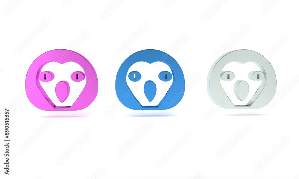 Colorful Owl bird icon isolated on white background. Animal symbol. Minimalism concept. 3D render illustration Colorful Owl bird icon isolated on white background. Animal symbol. Minimalism concept. 3D render illustration
