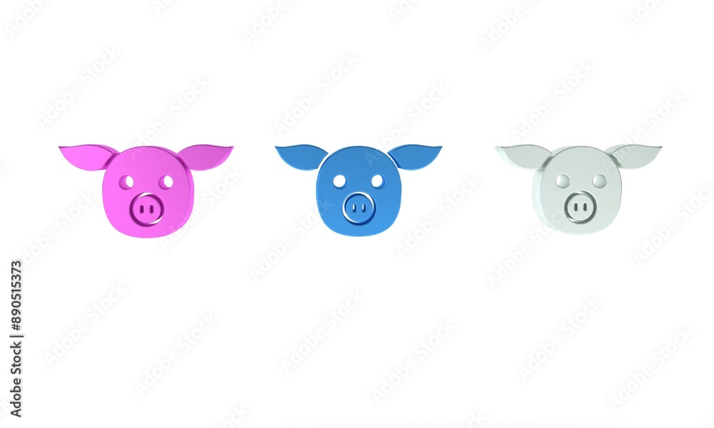 Obraz premium Colorful Pig icon isolated on white background. Animal symbol. Minimalism concept. 3D render illustration