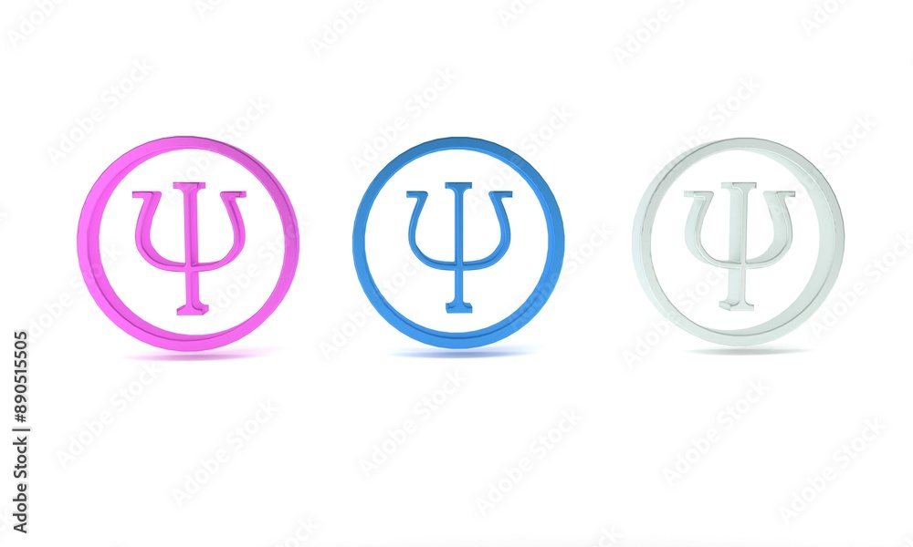Colorful Psychology icon isolated on white background. Psi symbol. Mental health concept, psychoanalysis analysis and psychotherapy. Minimalism concept. 3D render illustration Colorful Psychology icon isolated on white background. Psi symbol. Mental health concept, psychoanalysis analysis and psychotherapy. Minimalism concept. 3D render illustration