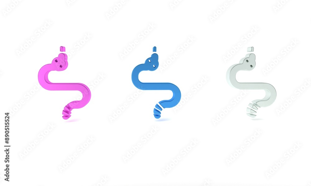 Colorful Snake icon isolated on white background. Minimalism concept. 3D render illustration Colorful Snake icon isolated on white background. Minimalism concept. 3D render illustration