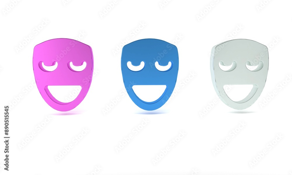 Colorful Comedy theatrical mask icon isolated on white background. Minimalism concept. 3D render illustration