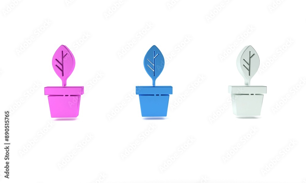 Colorful Plant in pot icon isolated on white background. Plant growing in a pot. Potted plant sign. Minimalism concept. 3D render illustration Colorful Plant in pot icon isolated on white background. Plant growing in a pot. Potted plant sign. Minimalism concept. 3D render illustration