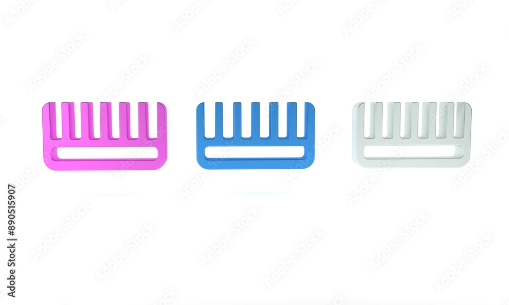 Colorful Hairbrush icon isolated on white background. Comb hair sign. Barber symbol. Minimalism concept. 3D render illustration Colorful Hairbrush icon isolated on white background. Comb hair sign. Barber symbol. Minimalism concept. 3D render illustration