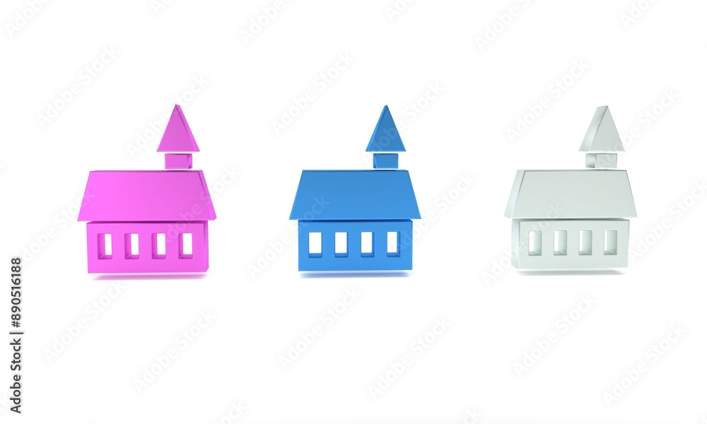 Obraz premium Colorful Castle icon isolated on white background. Minimalism concept. 3D render illustration