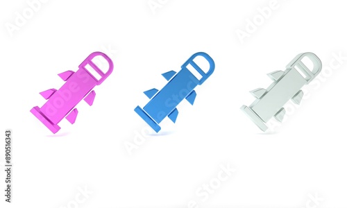 Colorful Rocket icon isolated on white background. Minimalism concept. 3D render illustration