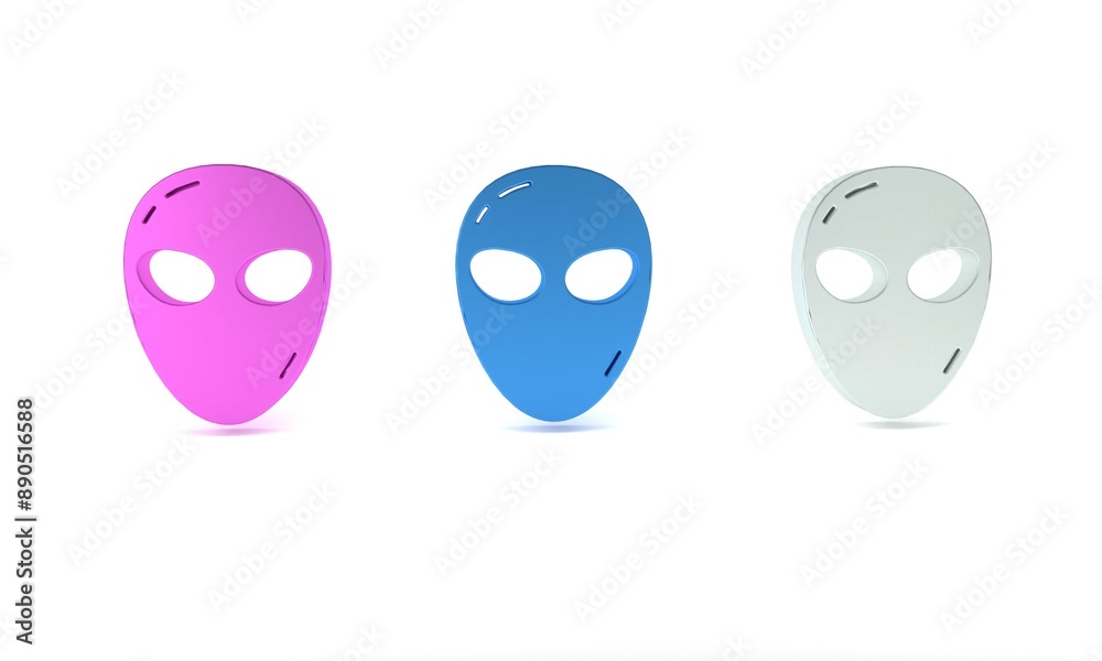 Colorful Alien icon isolated on white background. Extraterrestrial alien face or head symbol. Minimalism concept. 3D render illustration Colorful Alien icon isolated on white background. Extraterrestrial alien face or head symbol. Minimalism concept. 3D render illustration